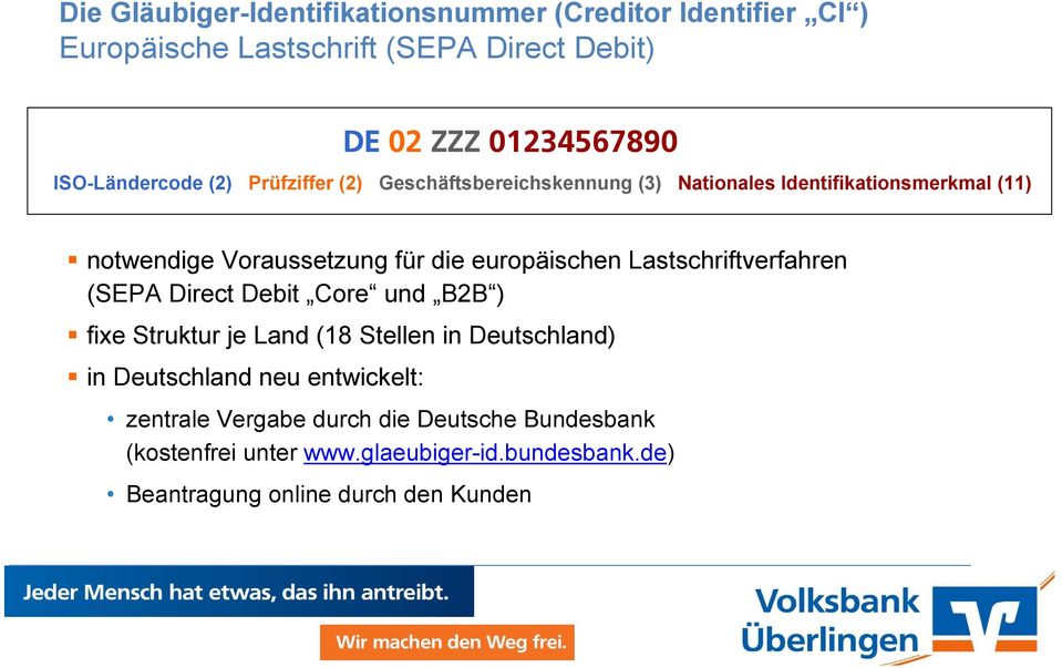 europäischen Lastschriftverfahren (SEPA Direct Debit Core und B2B ) fixe Struktur je Land (18 Stellen in Deutschland) in Deutschland neu