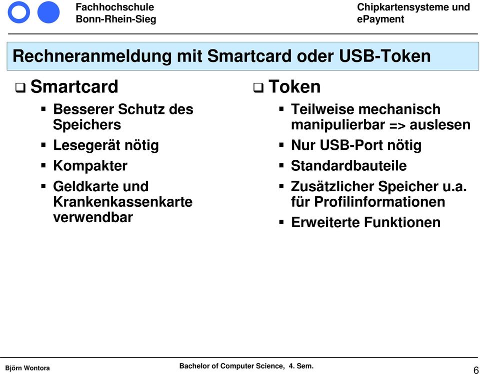 mechanisch manipulierbar => auslesen Nur USB-Port nötig