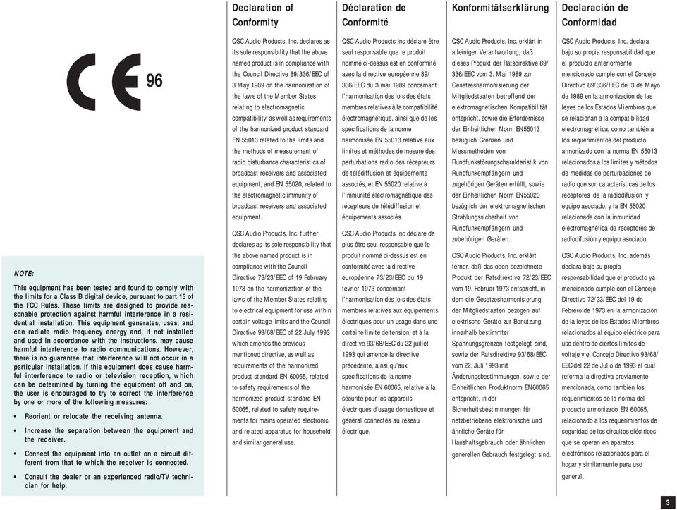 declara its sole responsibility that the above seul responsable que le produit alleiniger Verantwortung, daß bajo su propia responsabilidad que 96 named product is in compliance with the Council