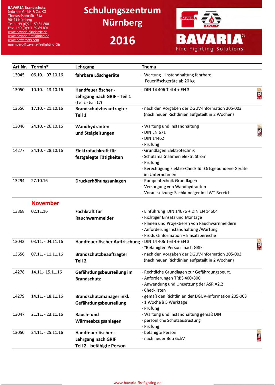 - nach den Vorgaben der DGUV-Information 205-003 (nach neuen Richtlinien aufgeteilt in 2 Wochen) - Wartung und Instandhaltung - DIN EN 671 - DIN 14462 - Prüfung - Grundlagen Elektrotechnik -