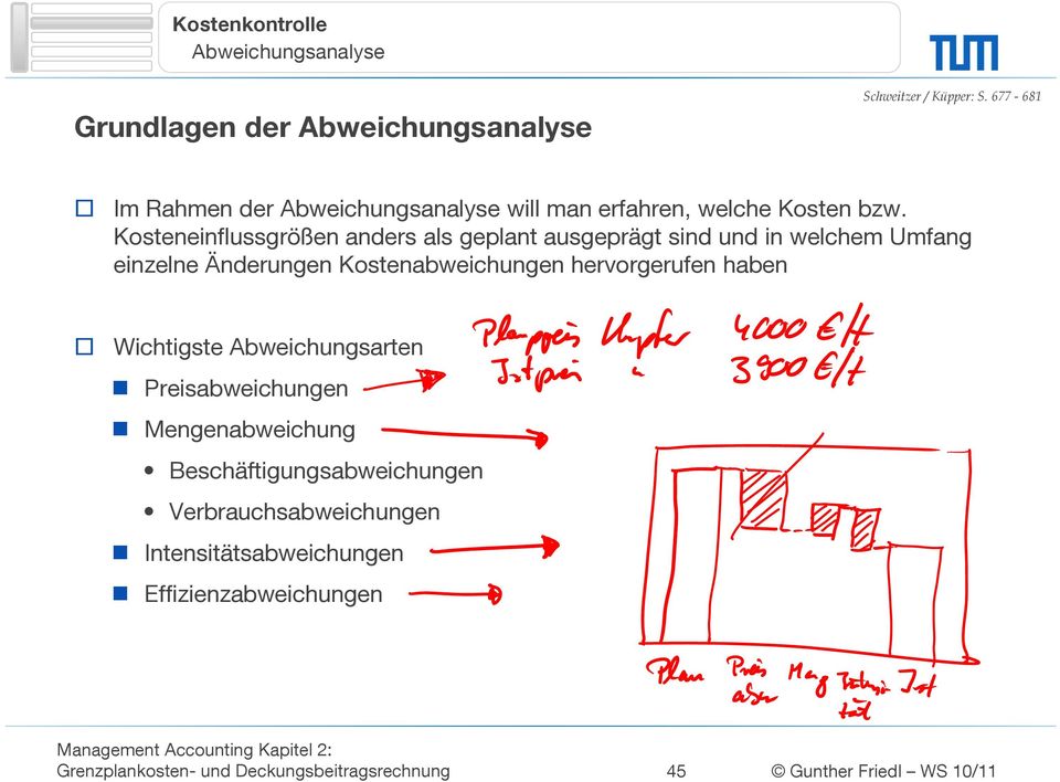 Kostenabweichungen hervorgerufen haben Wichtigste Abweichungsarten Preisabweichungen Mengenabweichung