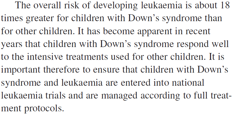 Leukämien bei T21 Häufigkeit: Ca. 1 von 100-200 Neugeborenen mit T21 entwickeln eine Leukämie (AML zu ALL= ca.