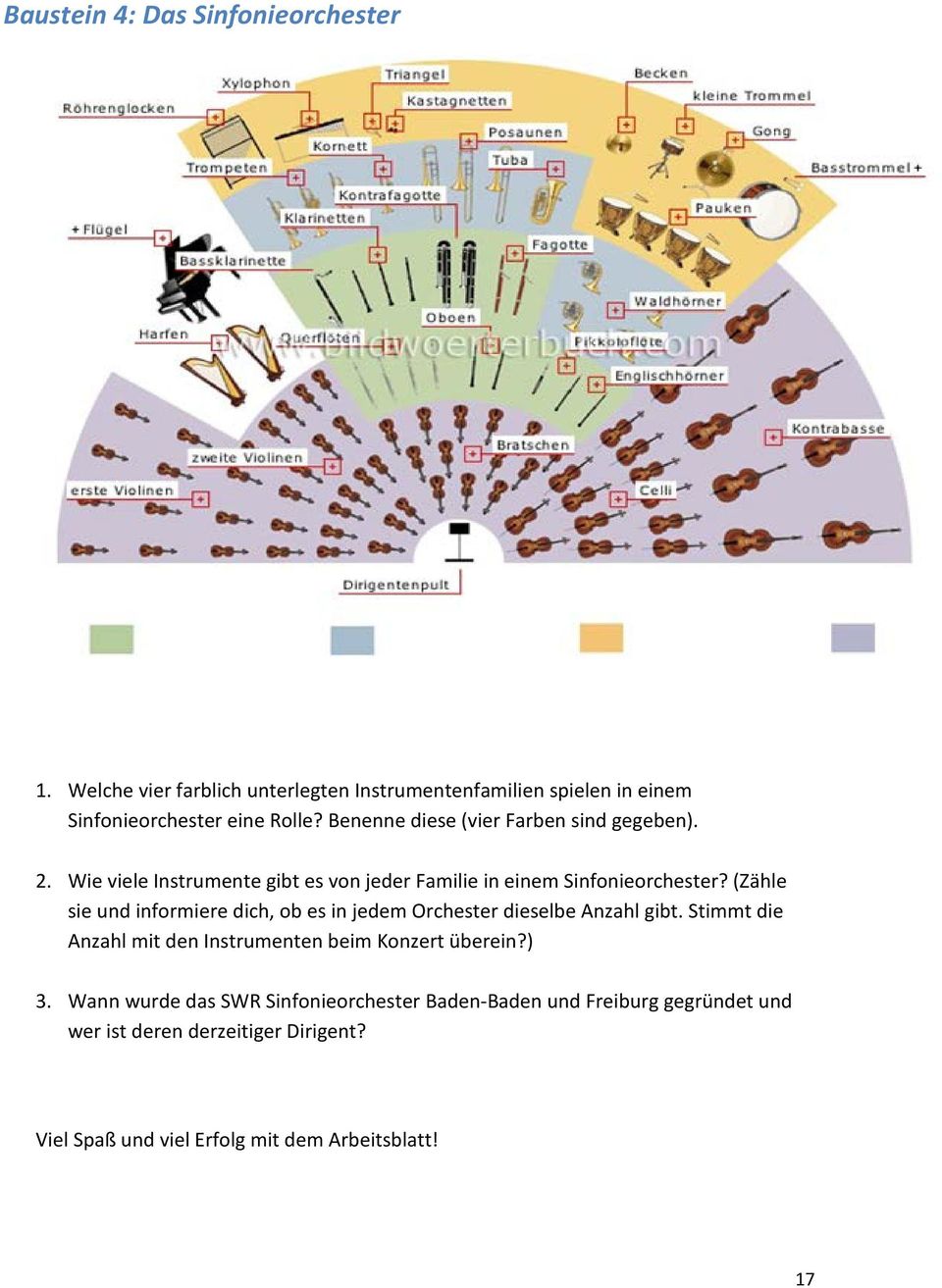 (Zähle sie und informiere dich, ob es in jedem Orchester dieselbe Anzahl gibt. Stimmt die Anzahl mit den Instrumenten beim Konzert überein?