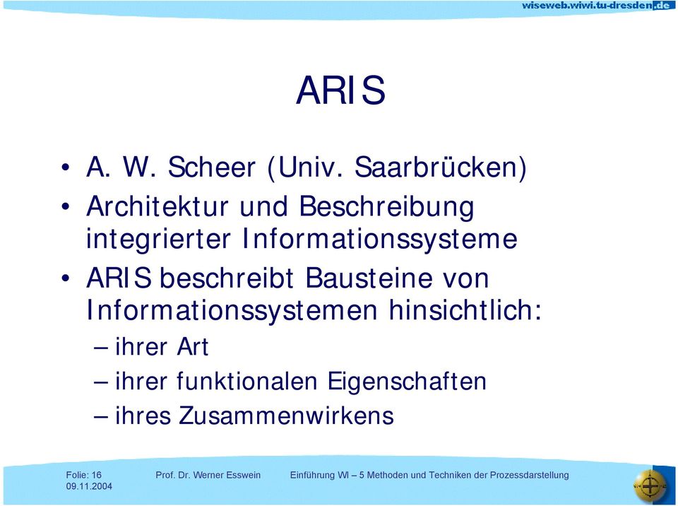Informationssysteme ARIS beschreibt Bausteine von