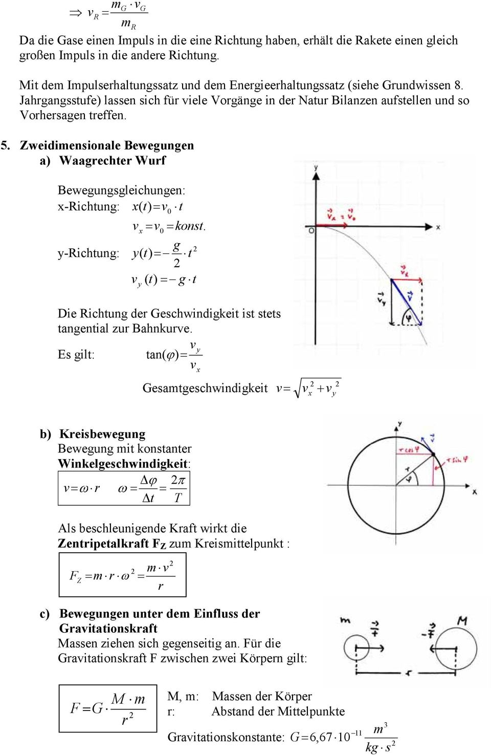 Zweidimensionale Bewegungen a) Waagrechter Wurf Bewegungsgleichungen: x-richtung: x( t)= v 0 t v x = v 0 = konst.