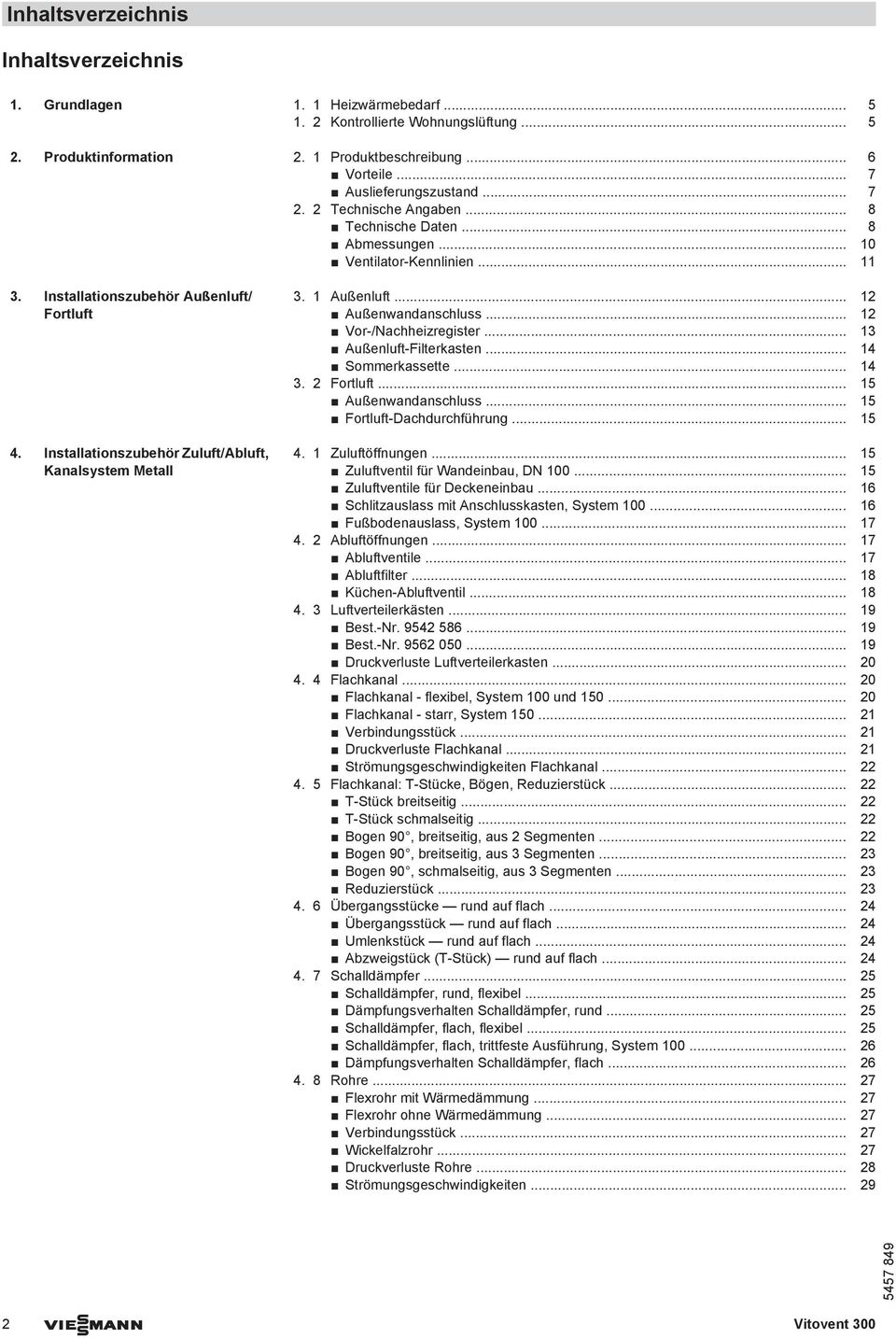 Installationszubehör Zuluft/Abluft, Kanalsystem Metall 3. 1 Außenluft... 12 Außenwandanschluss... 12 Vor-/Nachheizregister... 13 Außenluft-Filterkasten... 14 Sommerkassette... 14 3. 2 Fortluft.