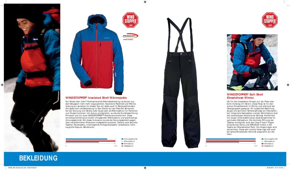 Die Jacke kann als Bekleidung für den Dienst auf der Piste bei Skirennen, bei der Nutzung vom Skidoo oder Quad oder als für Patienten zum Einsatz kommen.