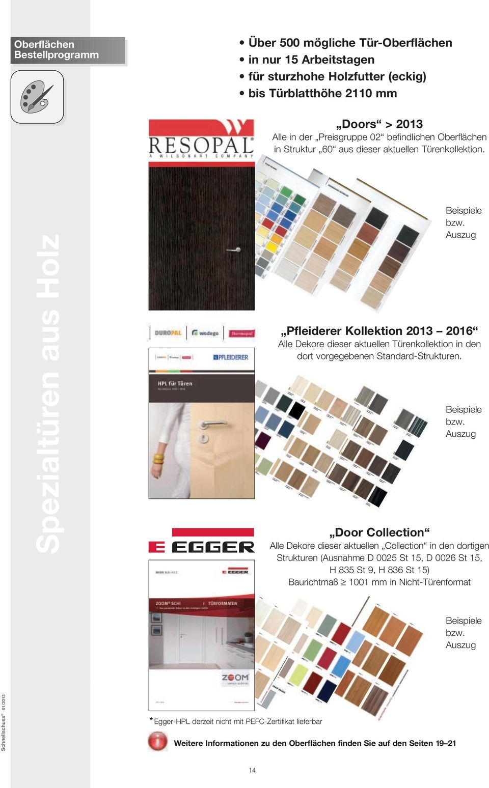 Auszug Pfleiderer Kollektion 2013 2016 Alle Dekore dieser aktuellen Türenkollektion in den dort vorgegebenen Standard-Strukturen. Beispiele bzw.