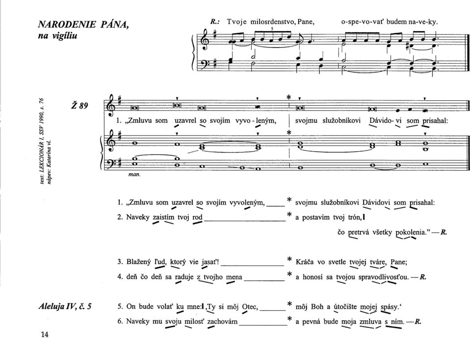 Naveky zaistím tvoj rod * svojmu služobníkovi Dávidovi som a postavím tvoj trón,1 čo pretrvá všetky pokolenia." R. 3. Blažený ľud, ktorý vie jasať! 4.