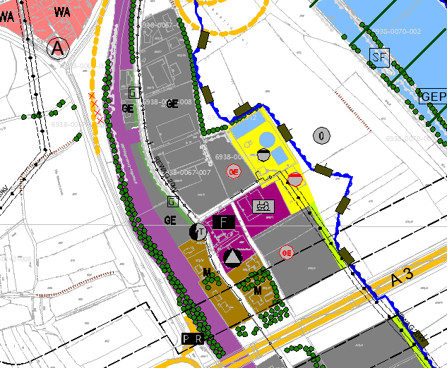 Beurteilungsfläche: Gewerbegebiete, nördlich A3 zwischen Sinzing und Riegling Abstand min. ca.