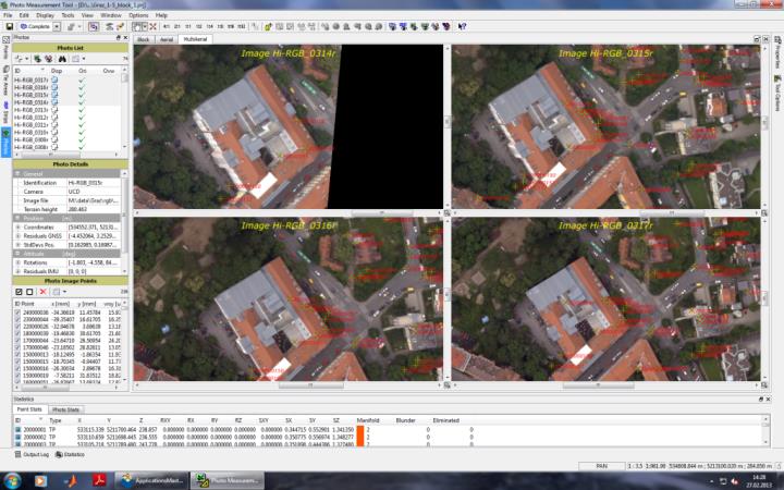 Korrespondierende Punkte Photogrammetrie: Transformationsparameter für relative Orientierung von Luftbildern in Luftbildverband werden mit Verknüpfungspunkten manuell oder automatisch bestimmt (