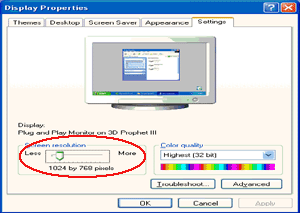6 Klicken Sie auf EINSTELLUNGEN. 7 Schieben Sie den Auflösungs-SCHIEBEREGLER auf Optimale voreingestellte Auflösung. Windows ME/2000 Unter Windows ME/2000: 1 Klicken Sie auf START.