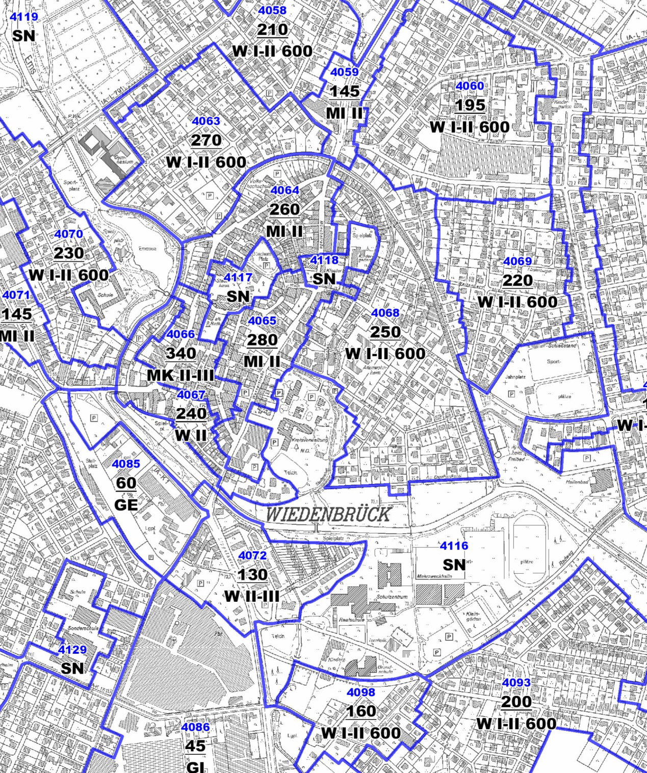 Die Bodenrichtwerte können auch als graphische Übersicht in großformatigen Karten je Gemeinde/Stadt gegen Gebühren bei der Geschäftsstelle des Gutachterausschusses bezogen werden.