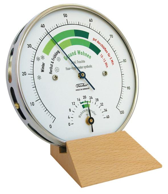 Wohnklima-Thermo- Hygrometer mit synthetischen Fasern Artikelnummer: WOH 1 Hygrometer dienen der Messung der relativen Luftfeuchte und beruhen auf den hygroskopischen Eigenschaften von Haaren oder