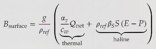 Integriert man nun diese Gleichung nach der Meerestiefe, so erhalt man die Gleichung für den vertikalen Auftriebsfluss: mit und E - P = Verdunstung Niederschlag (Wasser) Q stellt immer den Wärmefluss