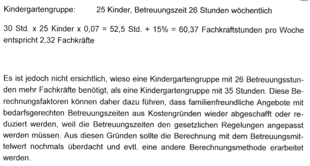 Hier der Auszug aus einer Stellungnahme des Hessischen Städte- und Gemeindebundes (Seite 28/29): Zusammenfassend kann man feststellen: Die Verwendung eines gestuften Betreuungsmittelwertes ignoriert