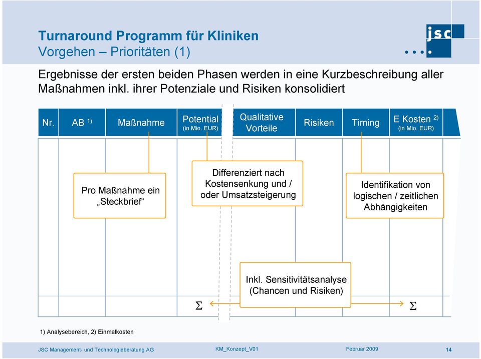 EUR) Qualitative Vorteile Risiken Timing E Kosten 2) (in Mio.