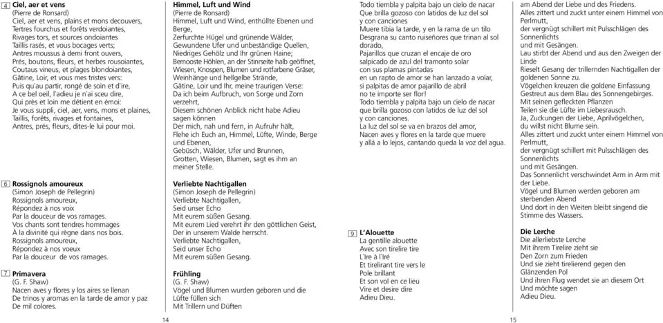 soin et d`ire, A ce bel oeil, l`adieu je n`ai sceu dire, Qui près et loin me détient en émoi: Je vous suppli, ciel, aer, vens, mons et plaines, Taillis, forêts, rivages et fontaines, Antres, prés,