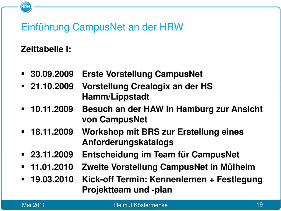 2009 Besuch an der HAW in Hamburg zur Ansicht von CampusNet 18.11.