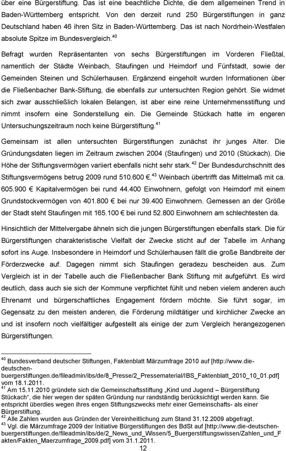 40 Befragt wurden Repräsentanten von sechs Bürgerstiftungen im Vorderen Fließtal, namentlich der Städte Weinbach, Staufingen und Heimdorf und Fünfstadt, sowie der Gemeinden Steinen und Schülerhausen.