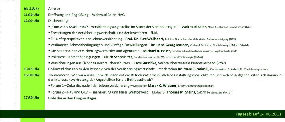 Dr. Kurt Wolfsdorf, Deloitte Deutschland und Deutsche Aktuarvereinigung (DAV) Veränderte Rahmenbedingungen und künftige Entwicklungen Dr.