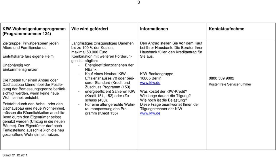 Entsteht durch den Anbau oder den Dachausbau eine neue Wohneinheit, müssen die Räumlichkeiten anschließend durch den Eigentümer selbst genutzt werden (Umzug in die neuen Räume).