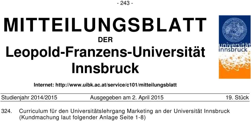 at/service/c101/mitteilungsblatt Studienjahr 2014/2015 Ausgegeben am 2.