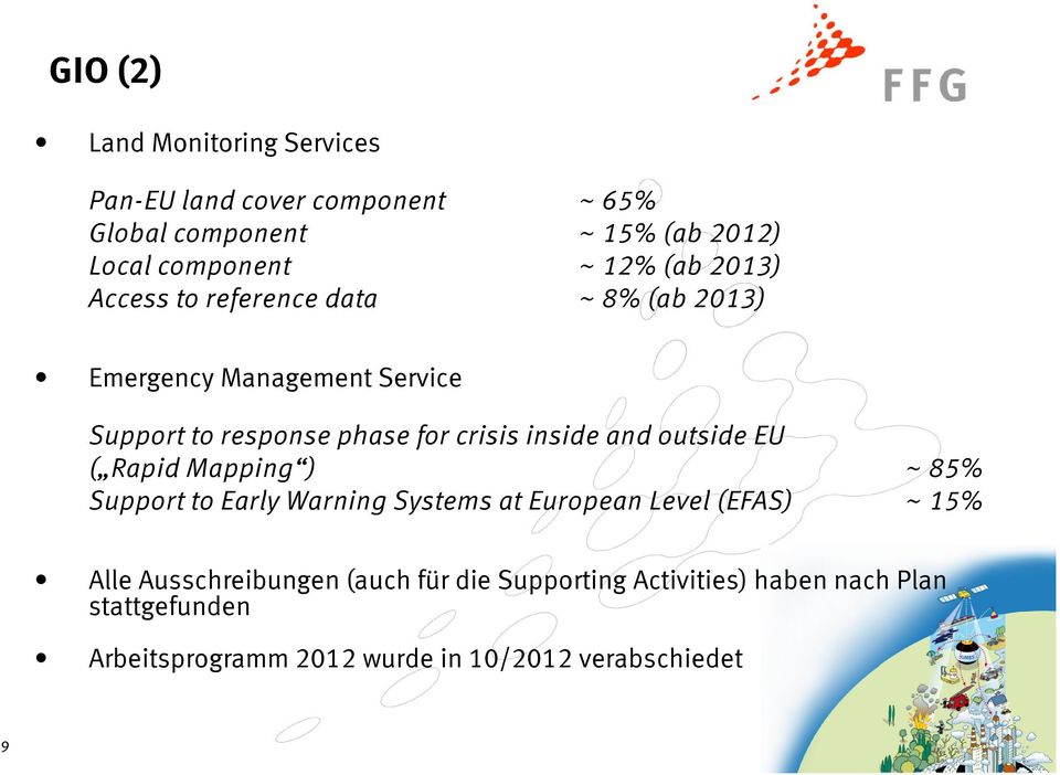 and outside EU ( Rapid Mapping ) ~ 85% Support to Early Warning Systems at European Level (EFAS) ~ 15% Alle