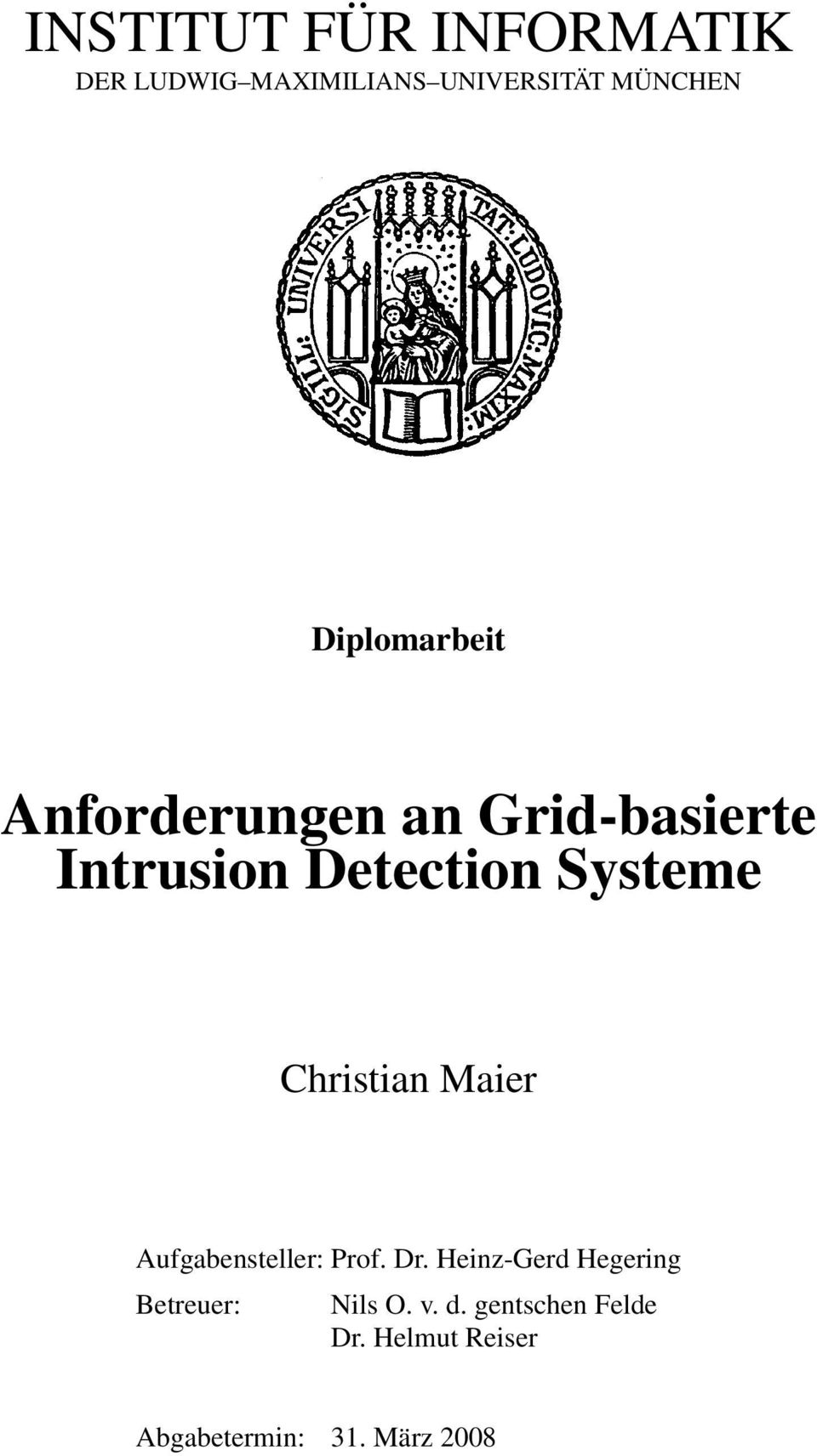 Christian Maier Aufgabensteller: Prof. Dr.