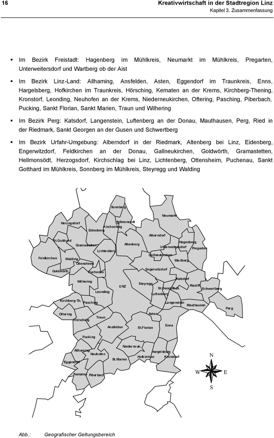 Traunkreis, Enns, Hargelsberg, Hofkirchen im Traunkreis, Hörsching, Kematen an der Krems, Kirchberg-Thening, Kronstorf, Leonding, Neuhofen an der Krems, Niederneukirchen, Oftering, Pasching,