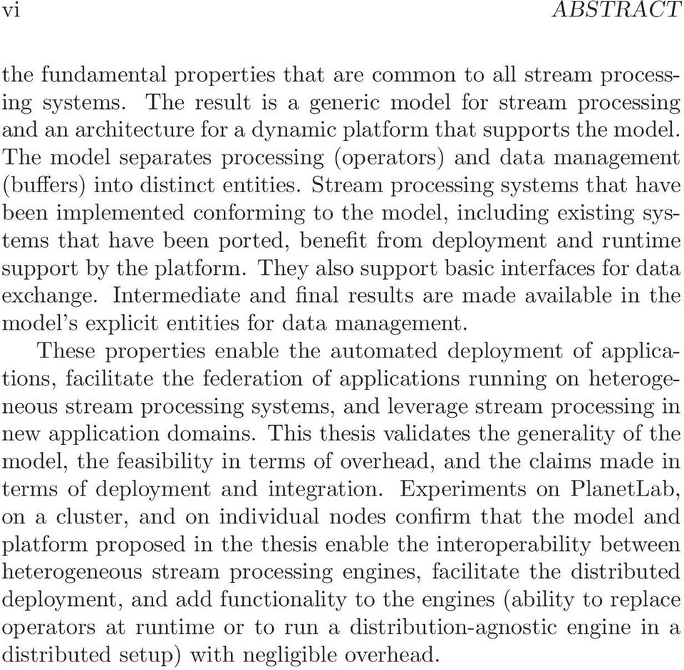 The model separates processing (operators) and data management (buffers) into distinct entities.