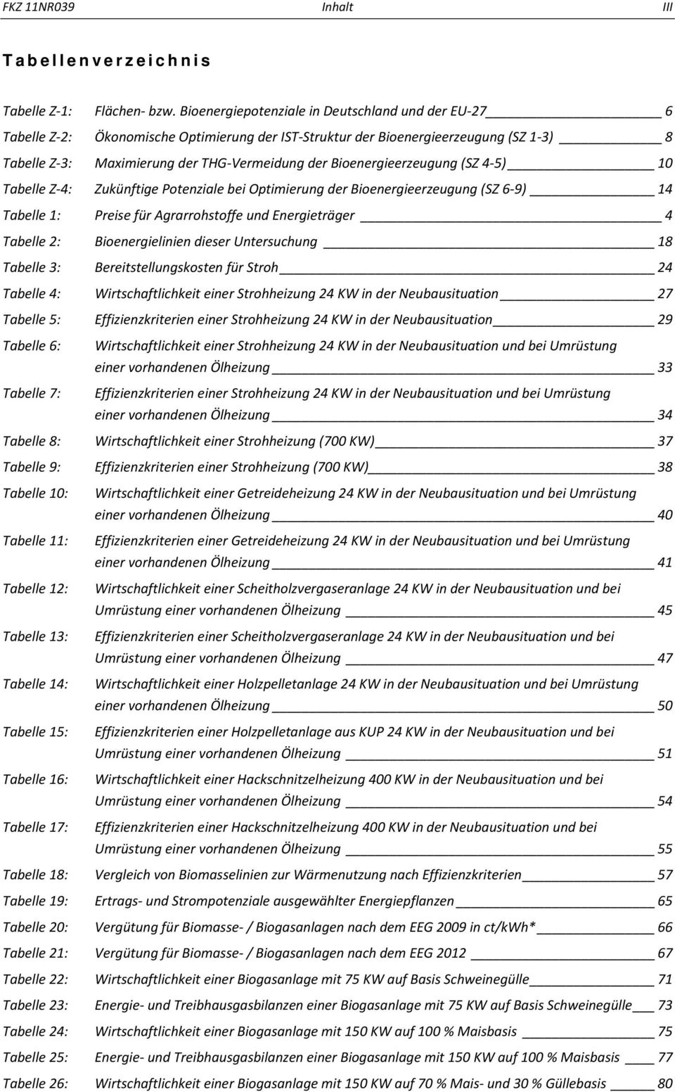 Bioenergieerzeugung (SZ 4 5) 10 Tabelle Z 4: Zukünftige Potenziale bei Optimierung der Bioenergieerzeugung (SZ 6 9) 14 Tabelle 1: Preise für Agrarrohstoffe und Energieträger 4 Tabelle 2: