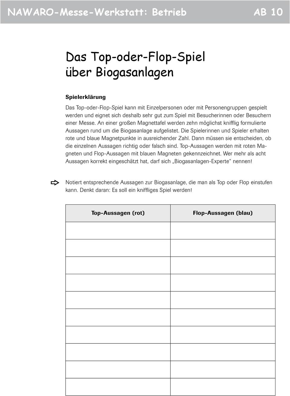 Die Spielerinnen und Spieler erhalten rote und blaue Magnetpunkte in ausreichender Zahl. Dann müssen sie entscheiden, ob die einzelnen Aussagen richtig oder falsch sind.