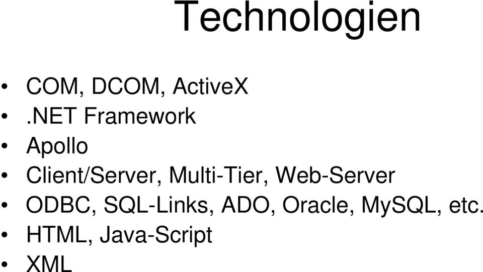 Multi-Tier, Web-Server ODBC,