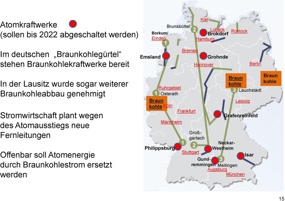 Stromwirtschaft plant wegen des Atomausstiegs neue Fernleitungen Offenbar soll Atomenergie durch Braunkohlestrom ersetzt werden Ruhrgebiet