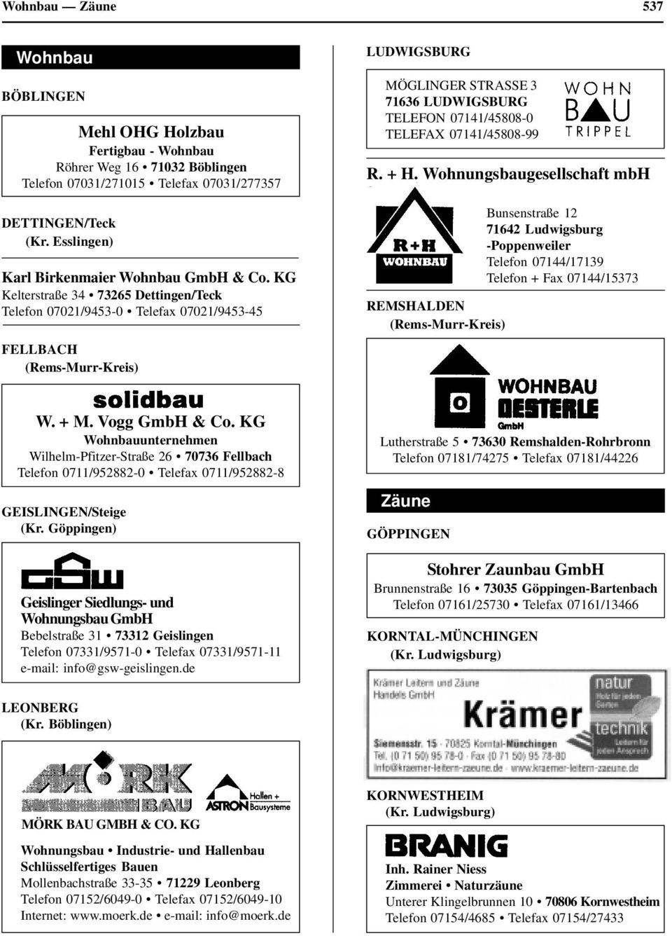 Wohnungsbaugesellschaft mbh REMSHALDEN Bunsenstraße 12 71642 Ludwigsburg -Poppenweiler Telefon 07144/17139 Telefon + Fax 07144/15373 W. + M. Vogg GmbH & Co.