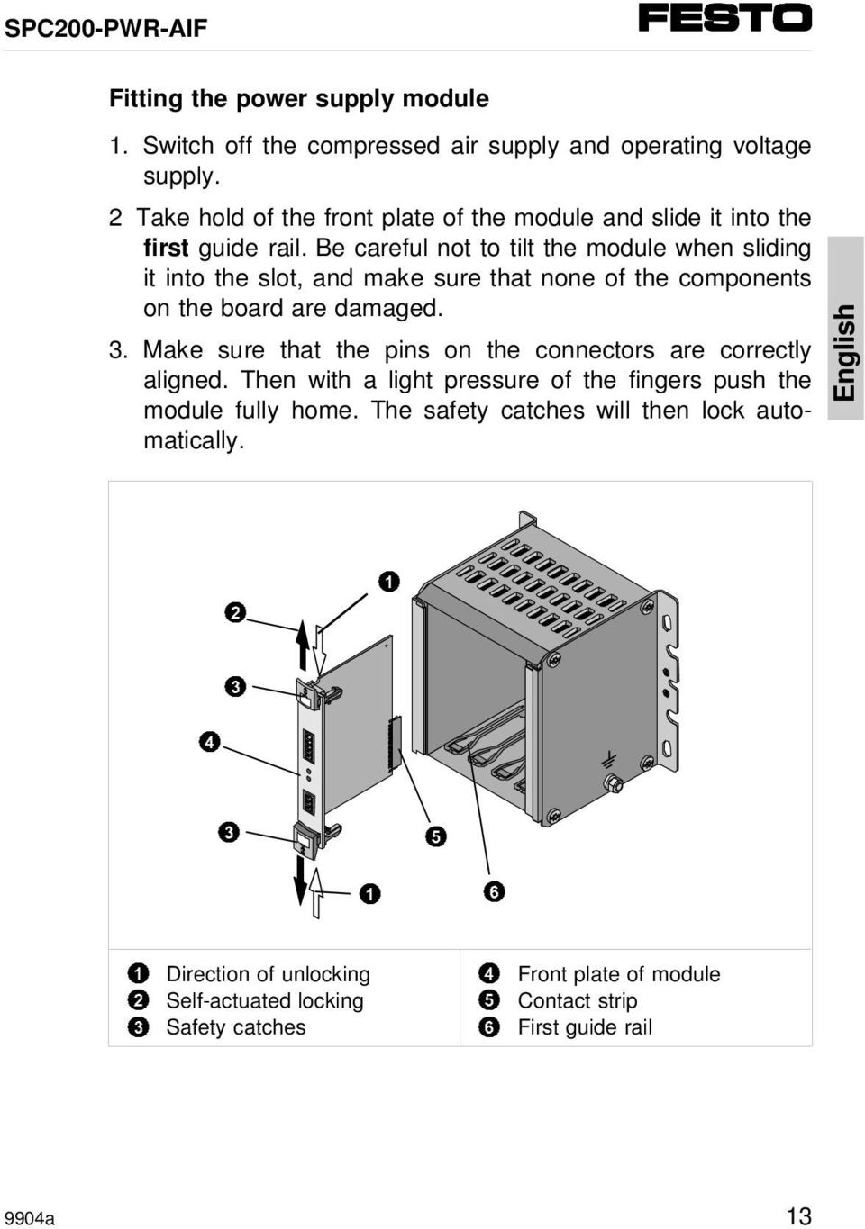 Be careful not to tilt the module when sliding it into the slot, and make sure that none of the components on the board are damaged.