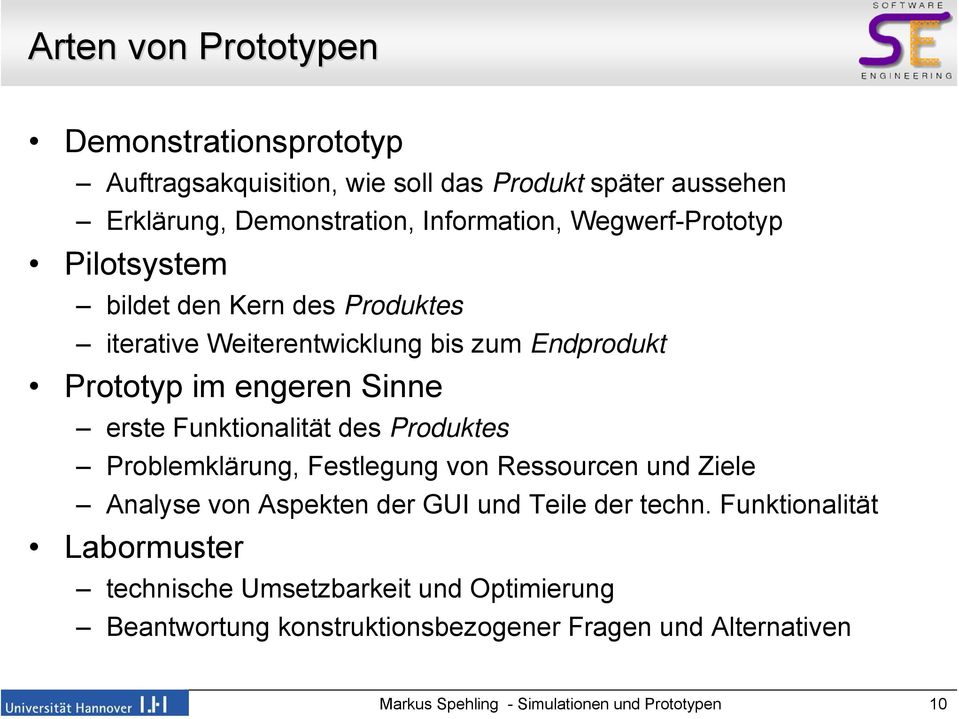 engeren Sinne erste Funktionalität des Produktes Problemklärung, Festlegung von Ressourcen und Ziele Analyse von Aspekten der GUI und