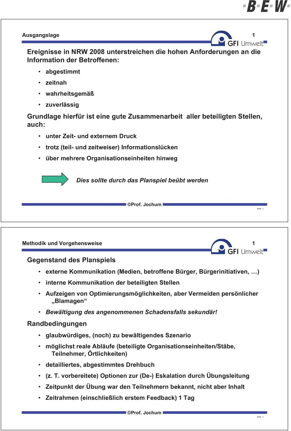 Planspiel beübt werden Seite 3 Methodik und Vorgehensweise 1 Gegenstand des Planspiels externe Kommunikation (Medien, betroffene Bürger, Bürgerinitiativen, ) interne Kommunikation der beteiligten