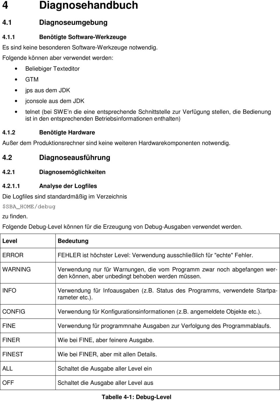 in den entsprechenden Betriebsinformationen enthalten) 4.1.2 Benötigte Hardware Außer dem Produktionsrechner sind keine weiteren Hardwarekomponenten notwendig. 4.2 Diagnoseausführung 4.2.1 Diagnosemöglichkeiten 4.