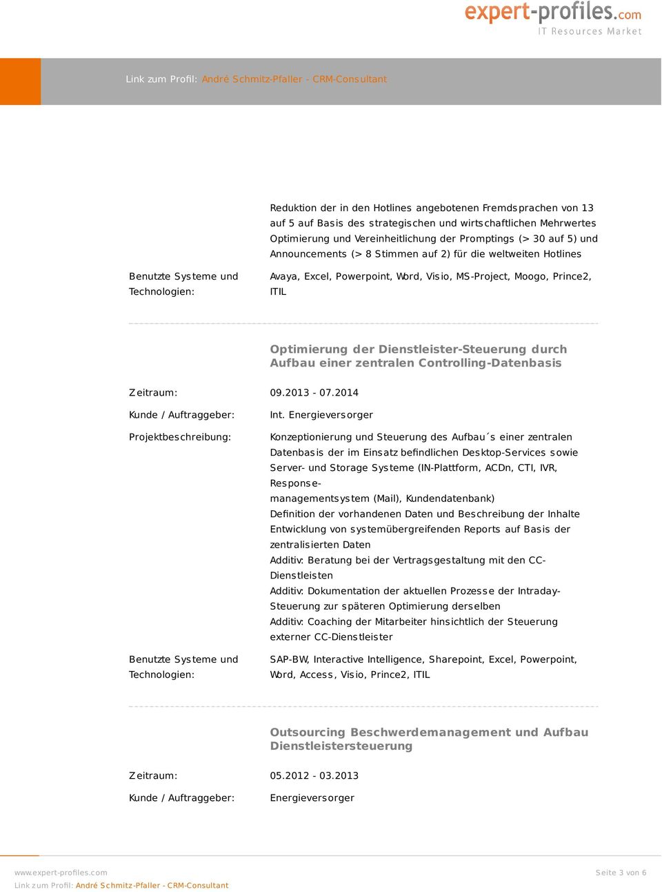 zentralen Controlling-Datenbasis Z eitraum: 09.2013-07.2014 Projektbeschreibung: Int.