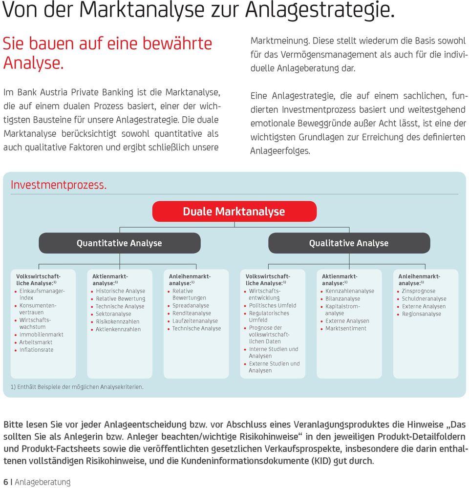 Im Bank Austria Private Banking ist die Marktanalyse, die auf einem dualen Prozess basiert, einer der wichtigsten Bausteine für unsere Anlagestrategie.