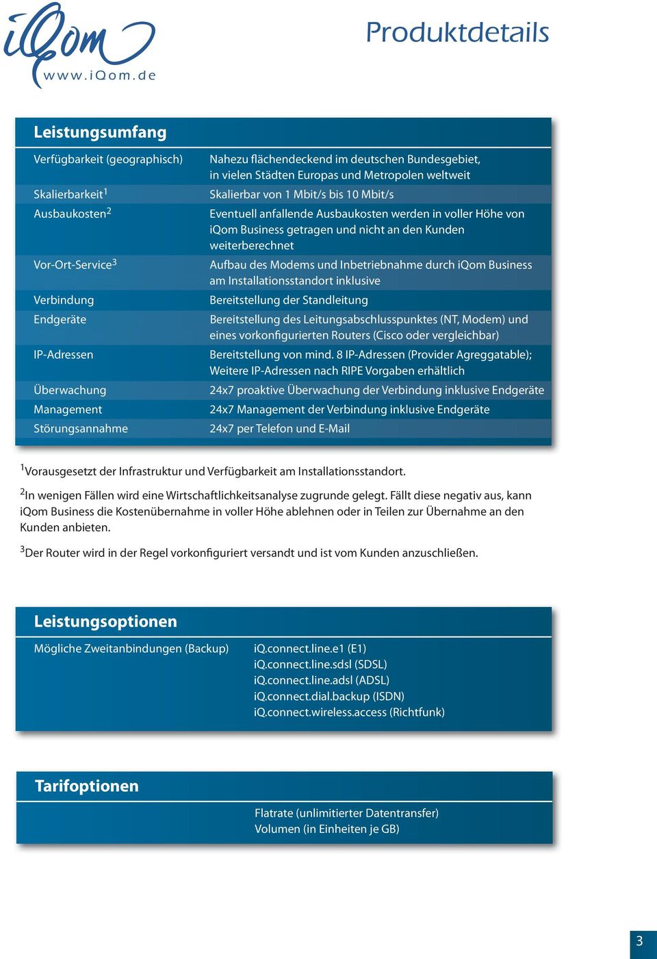 Business getragen und nicht an den Kunden weiterberechnet Aufbau des Modems und Inbetriebnahme durch iqom Business am Installationsstandort inklusive Bereitstellung der Standleitung Bereitstellung