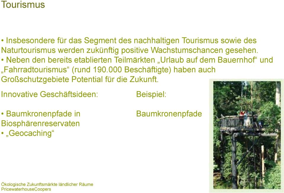 Neben den bereits etablierten Teilmärkten Urlaub auf dem Bauernhof und Fahrradtourismus (rund 190.