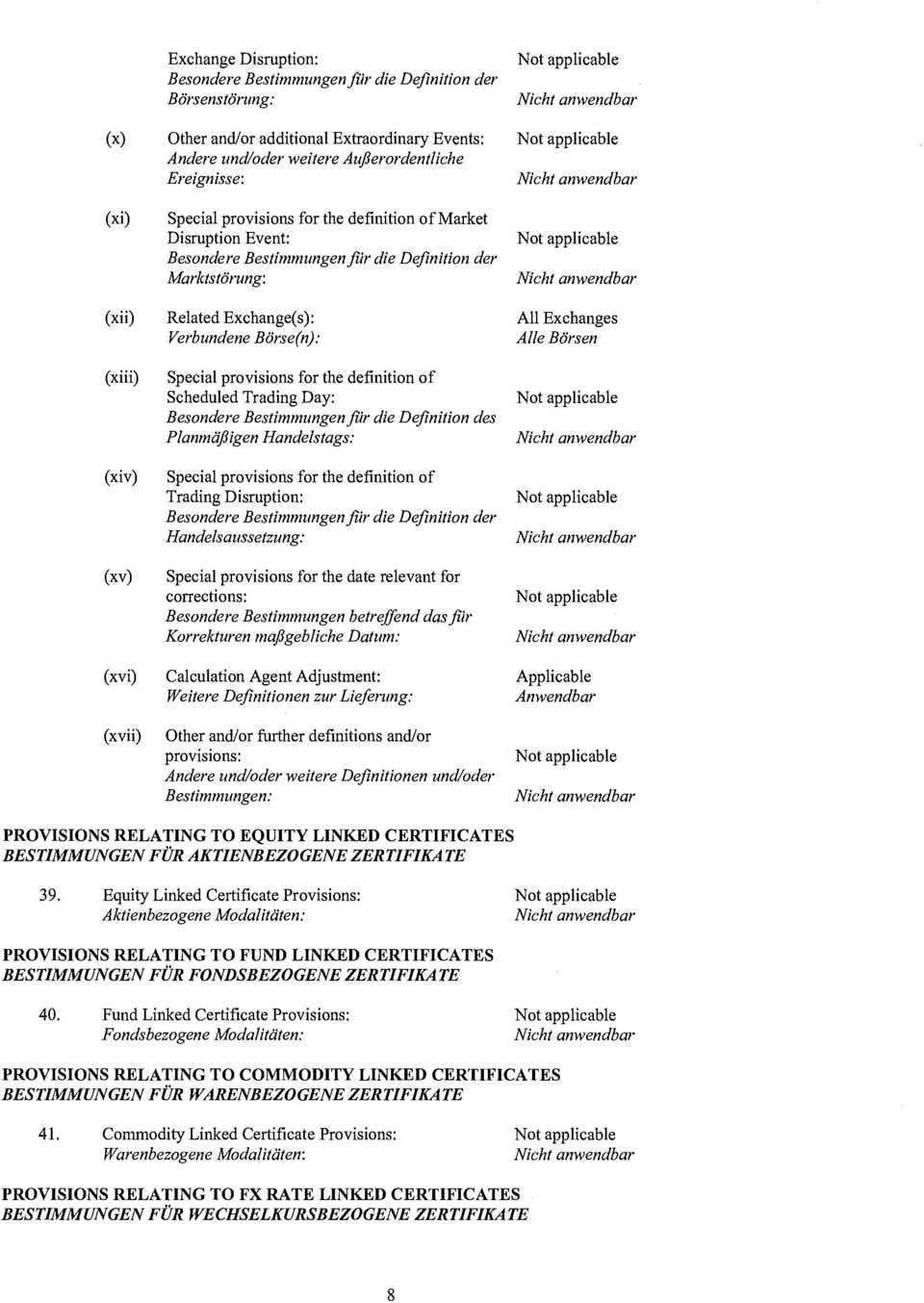 Verbunden e B6rse (n) : (xii i) Sp e c i a l p rovi s ions fo r the defini t ion o f S che dul e d Tr ading Day : Besonde re B es timmungen fiir die Defin ition des Planmiifligen Handelstags : (xiv)