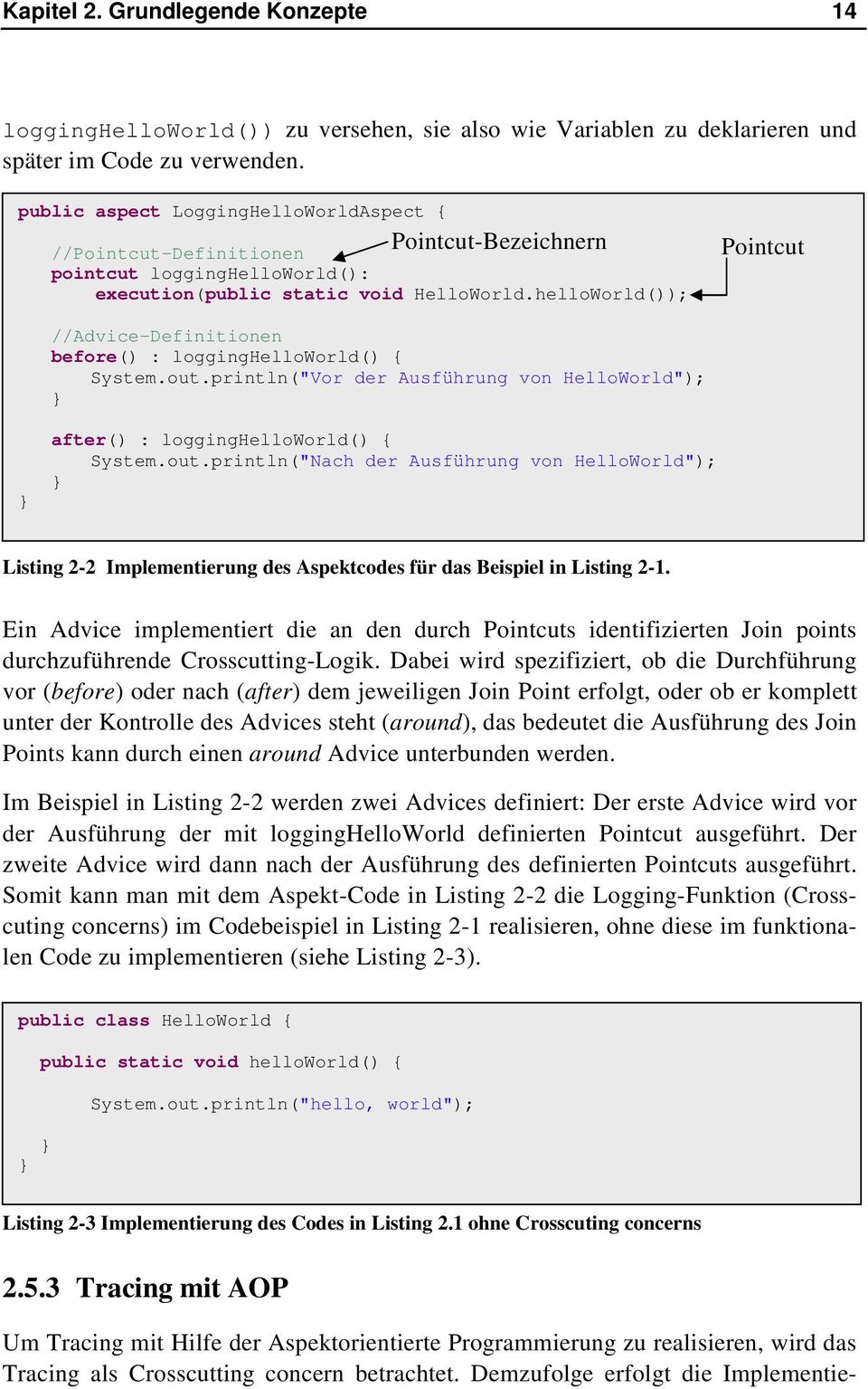 helloWorld()); Pointcut //Advice-Definitionen before() : logginghelloworld() { System.out.