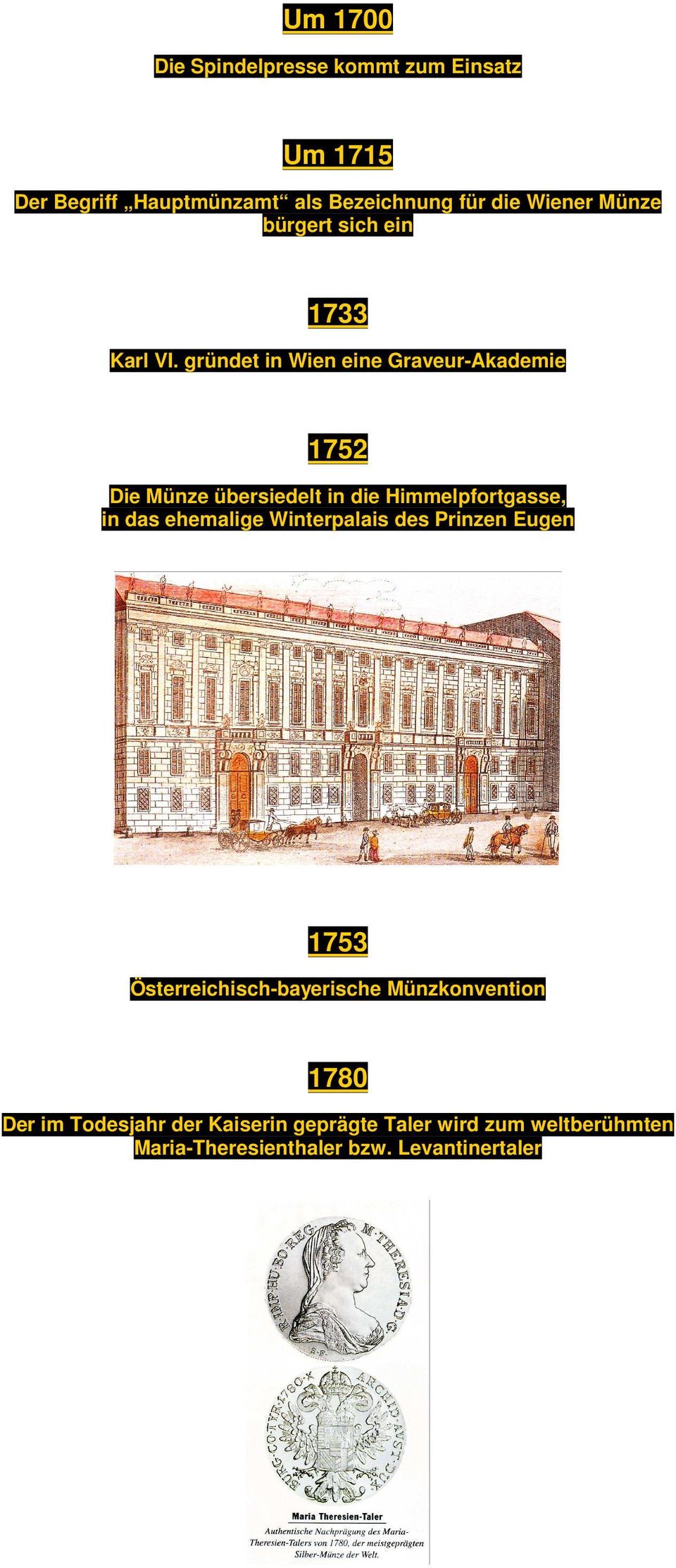 gründet in Wien eine Graveur-Akademie 1752 Die Münze übersiedelt in die Himmelpfortgasse, in das ehemalige
