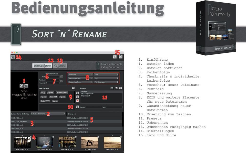 Dateiname Textfeld Nummerierung EXIF und weitere Elemente für neue Zusammensetzung neuer