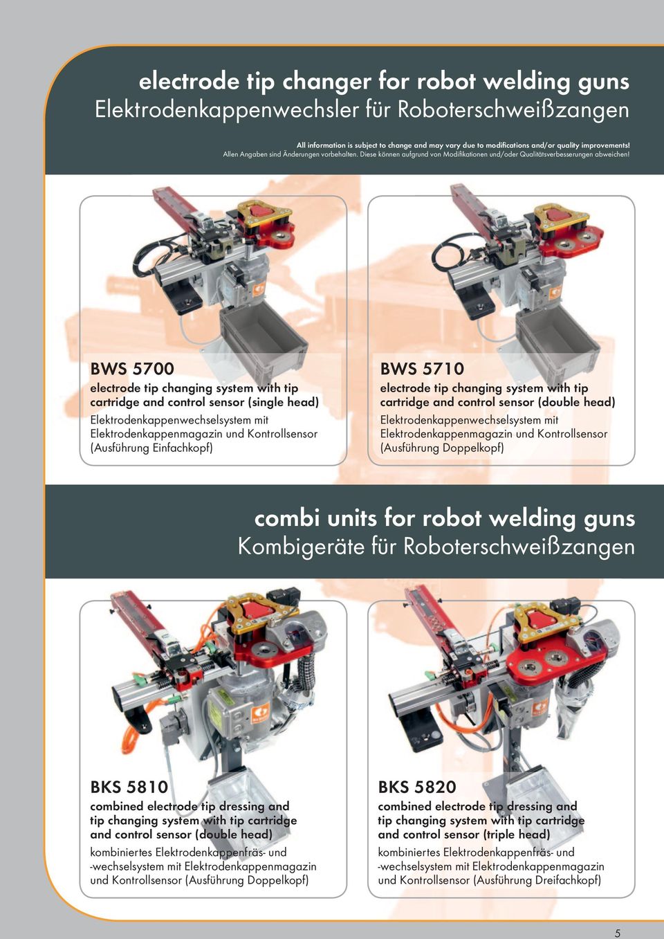 Elektrodenkappenwechselsystem mit Elektrodenkappenmagazin und Kontrollsensor (Ausführung Doppelkopf) combi units for robot welding guns Kombigeräte für Roboterschweißzangen BKS 5810 combined