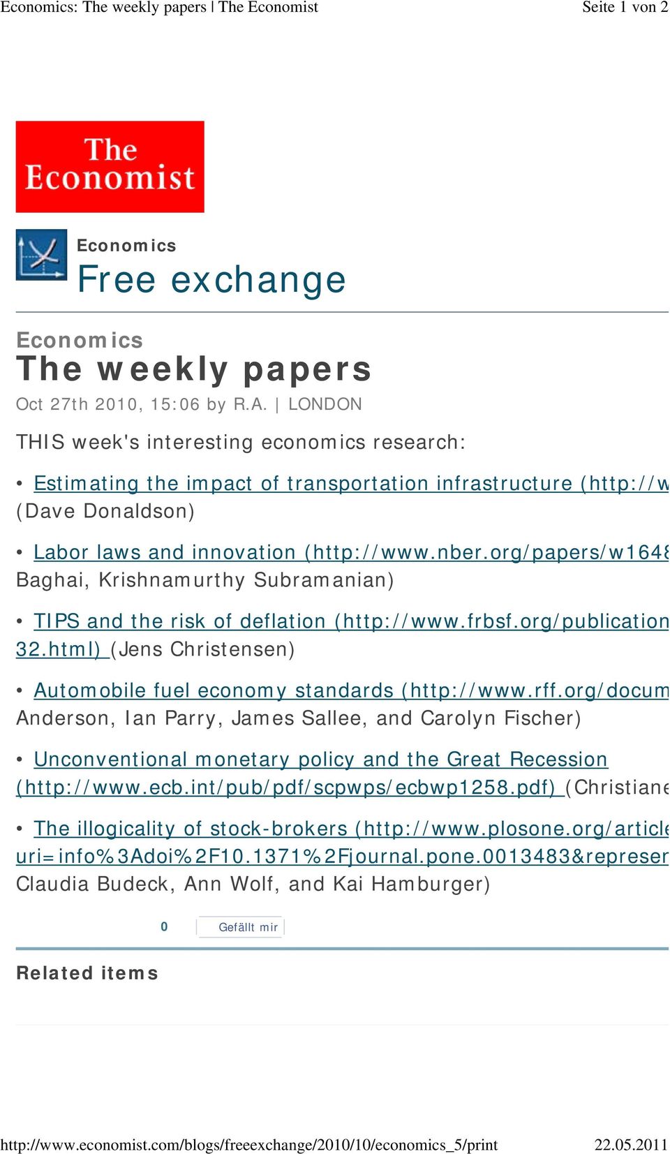 LONDON THIS week's interesting economics research: Estimating the impact of transportation infrastructure (http://w (Dave Donaldson) Labor laws and innovation (http://www.nber.